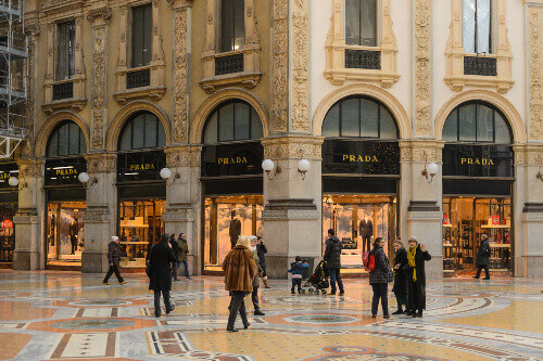 The Prada Boutique in Galleria Vittorio Emanuele II one of the worlds oldest shopping malls.