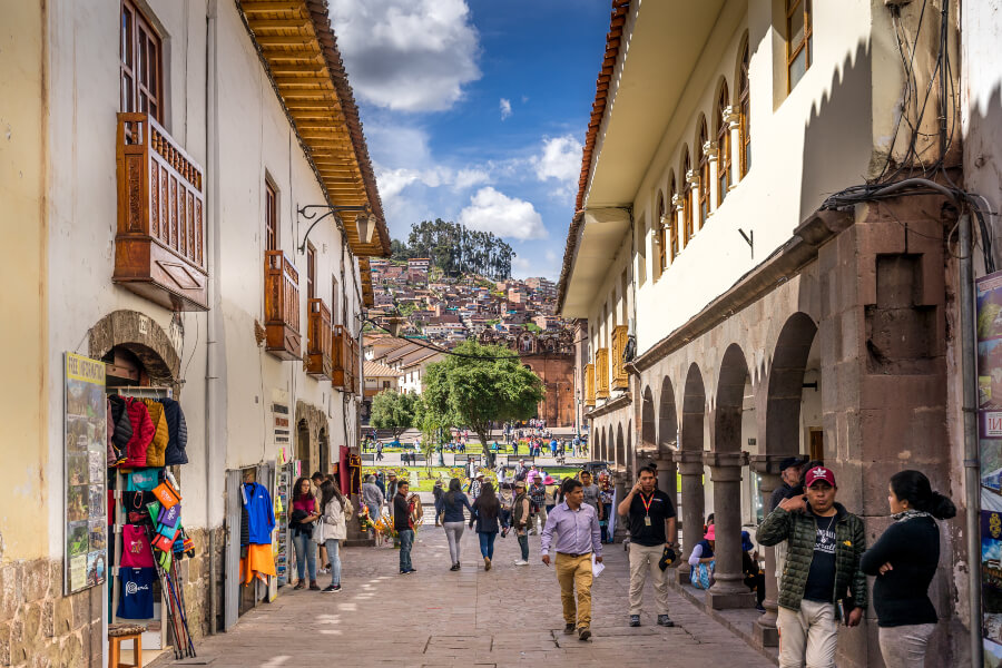 Peru Cusco People Ascending On The Streets Of Cusco