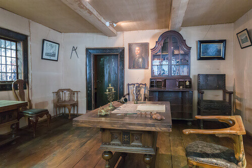 The interior of the Cabin of Peter the Great in St. Petersburg.