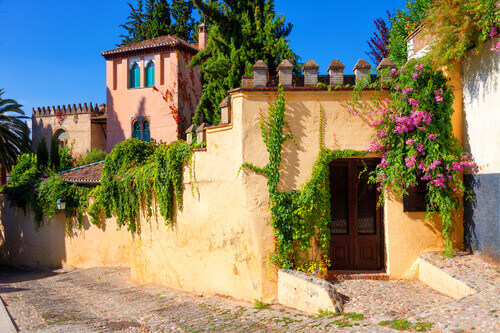The old Islamic architecture of the  Albaicin neighborhood in Granada, Spain.