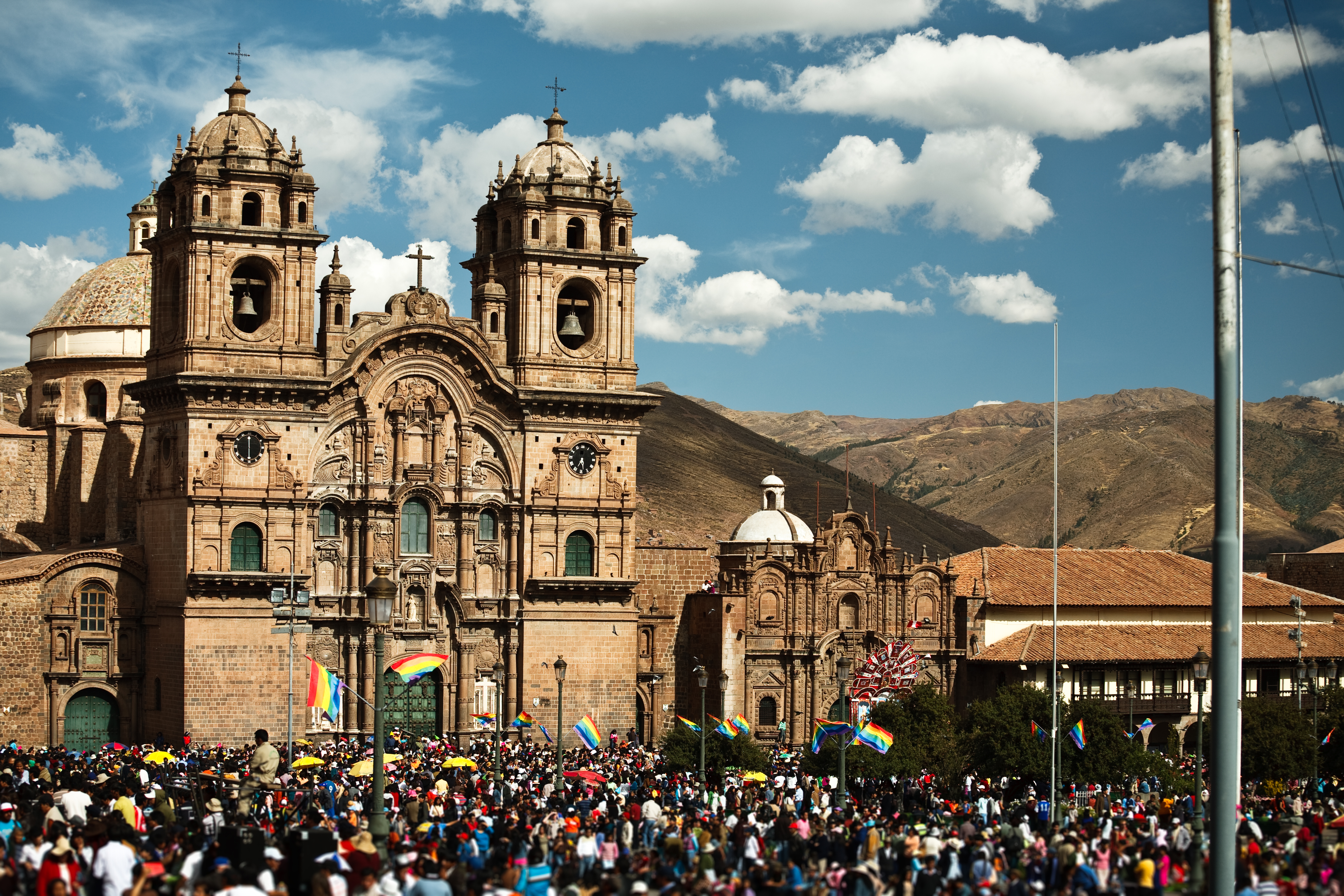 The bustling Plaza de Armas in Cusco comes alive with colourful crowds during the Corpus Christi celebrations