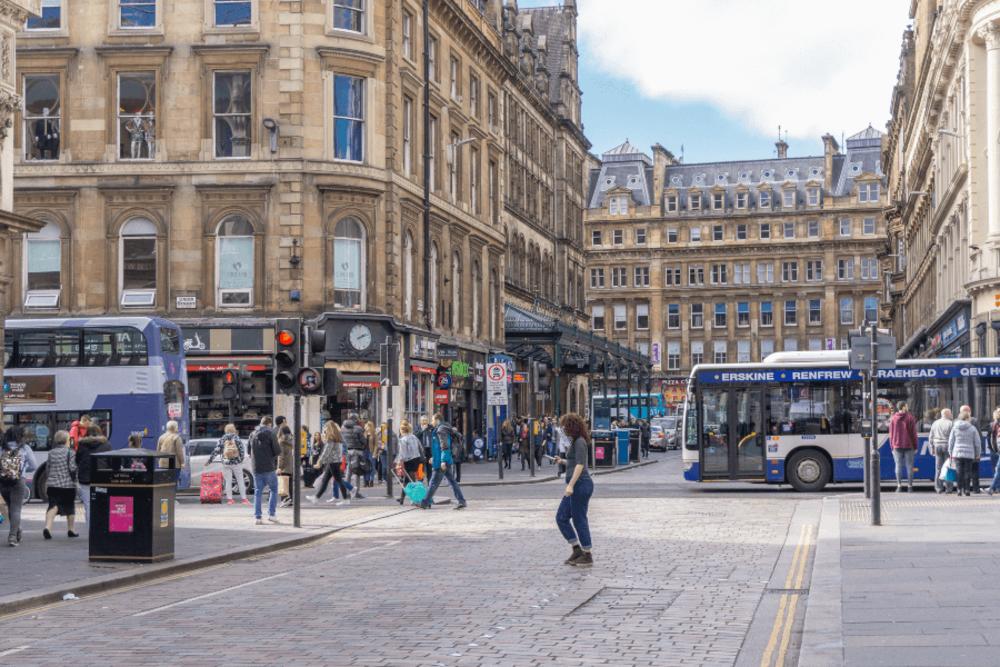 Gordon Street looking along Glasgow Central Station on a busy day.