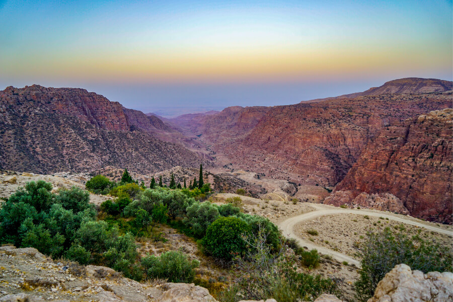 A beautiful sunrise over the canyon of the Dana Biosphere Reserve.