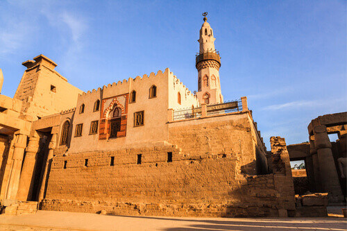 The Abu Al Haggag mosque in the ruins of Luxor Temple in Luxor, Egypt.