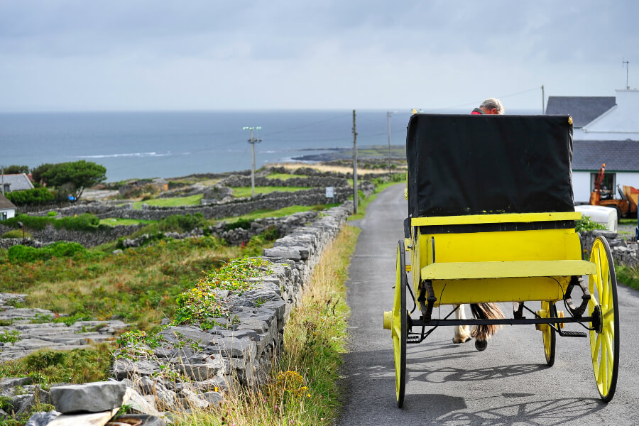 A yellow carriage at the Inis Mor in Aran Islands.