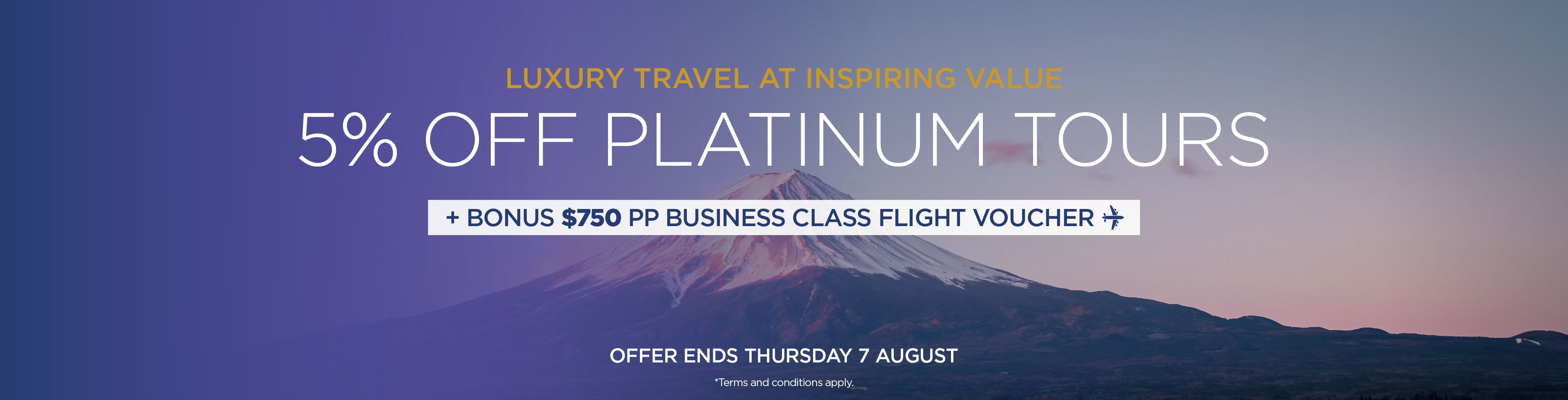 5% Off Platinum Tours + business class flight credit