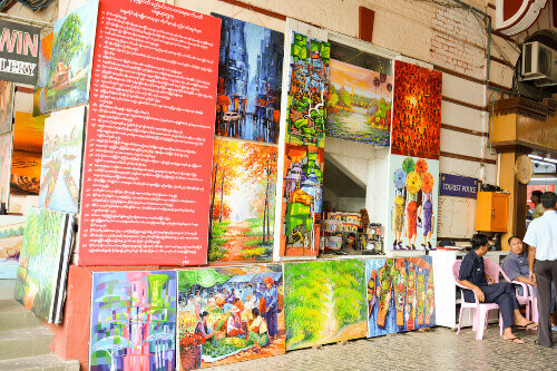 The Bogyoke Market or Scotts Market in Yangon selling a variety of local products.