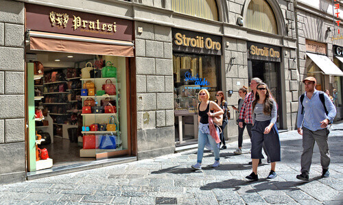 The exterior of Pratesi a genuine leather handbags and accessories store with an original design.