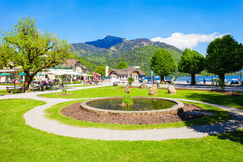 A public park in St. Gilgen Village, located in the Salzkammergut region.