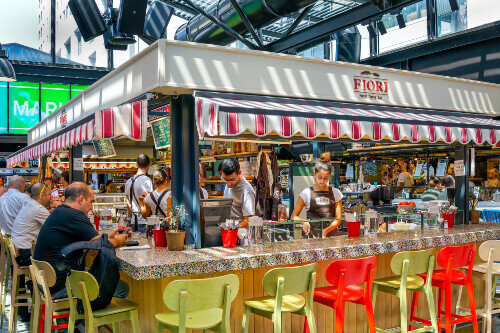 A busy Italian pasta bar at Sarona Market.