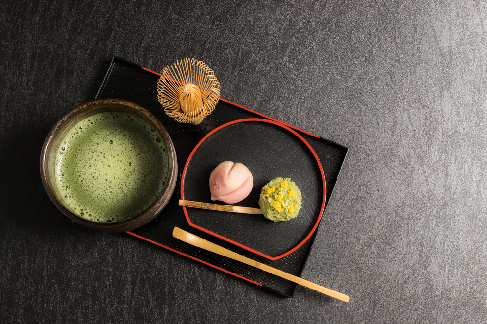 Savouring matcha tea and wagashi (sweets) during a free afternoon in Kyoto