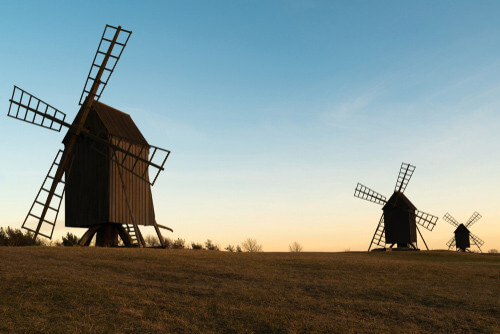 Quaint wooden windmills in Oland.
