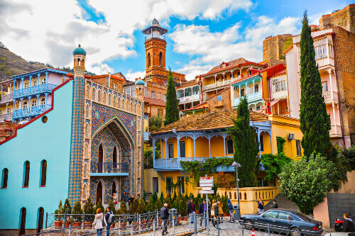 View of Juma Mosque and an Arabic style building in Old Tbilisi.