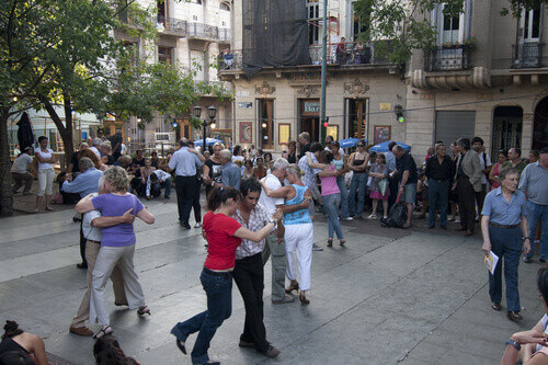 People dancing in the Plaza Dorrego in San Telmo, Buenos Aires, Argentina.
