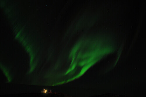 The Aurora Borealis above the station in Antarctica