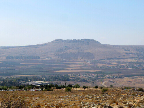 A landscape depicting the Horns of Hattin in Israel.