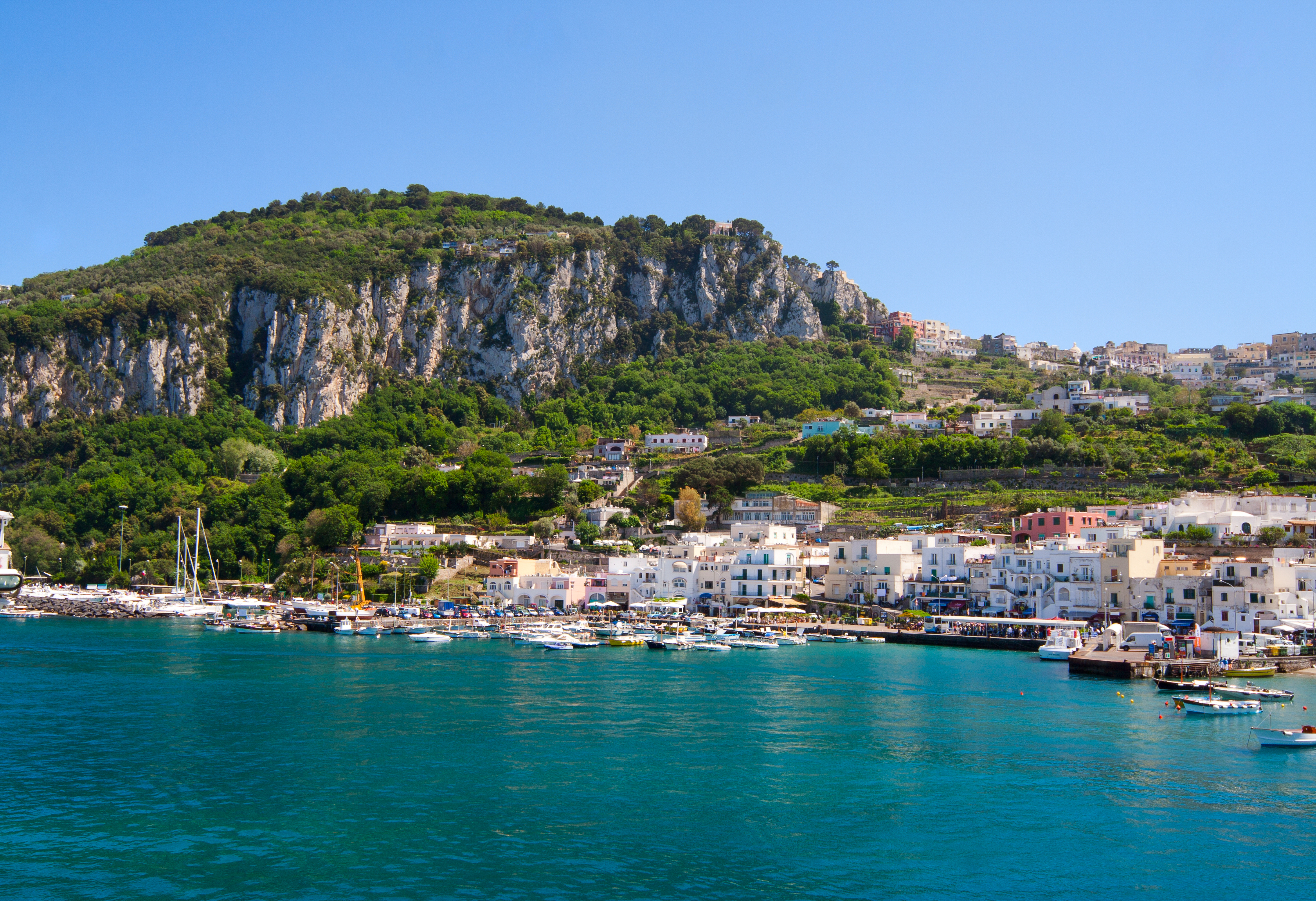 Marina Grande, the colourful harbour of Capri, where pastel buildings meet the turquoise Tyrrhenian Sea