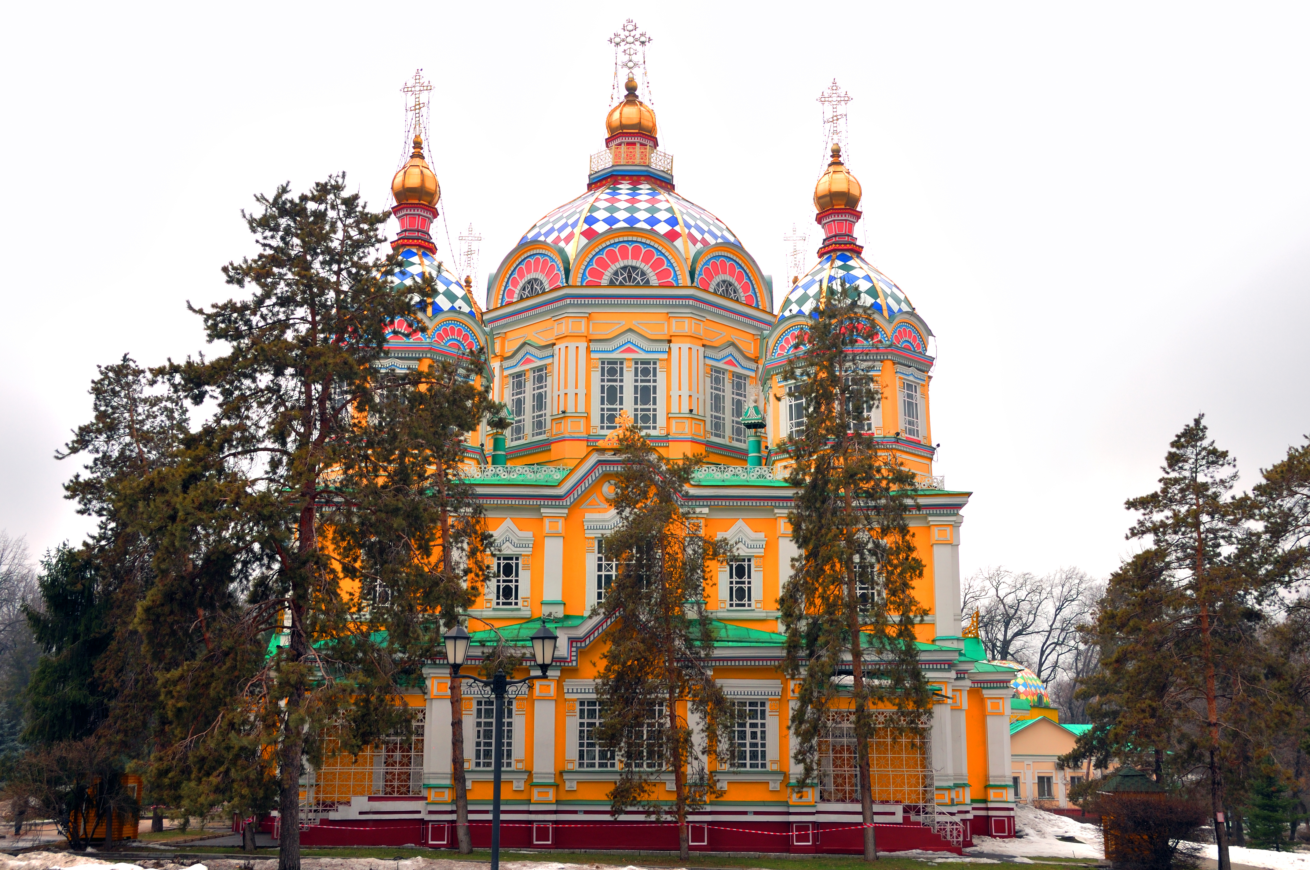 Zenkov Cathedral is a wooden Russian Orthodox cathedral located inside Panfilov Park