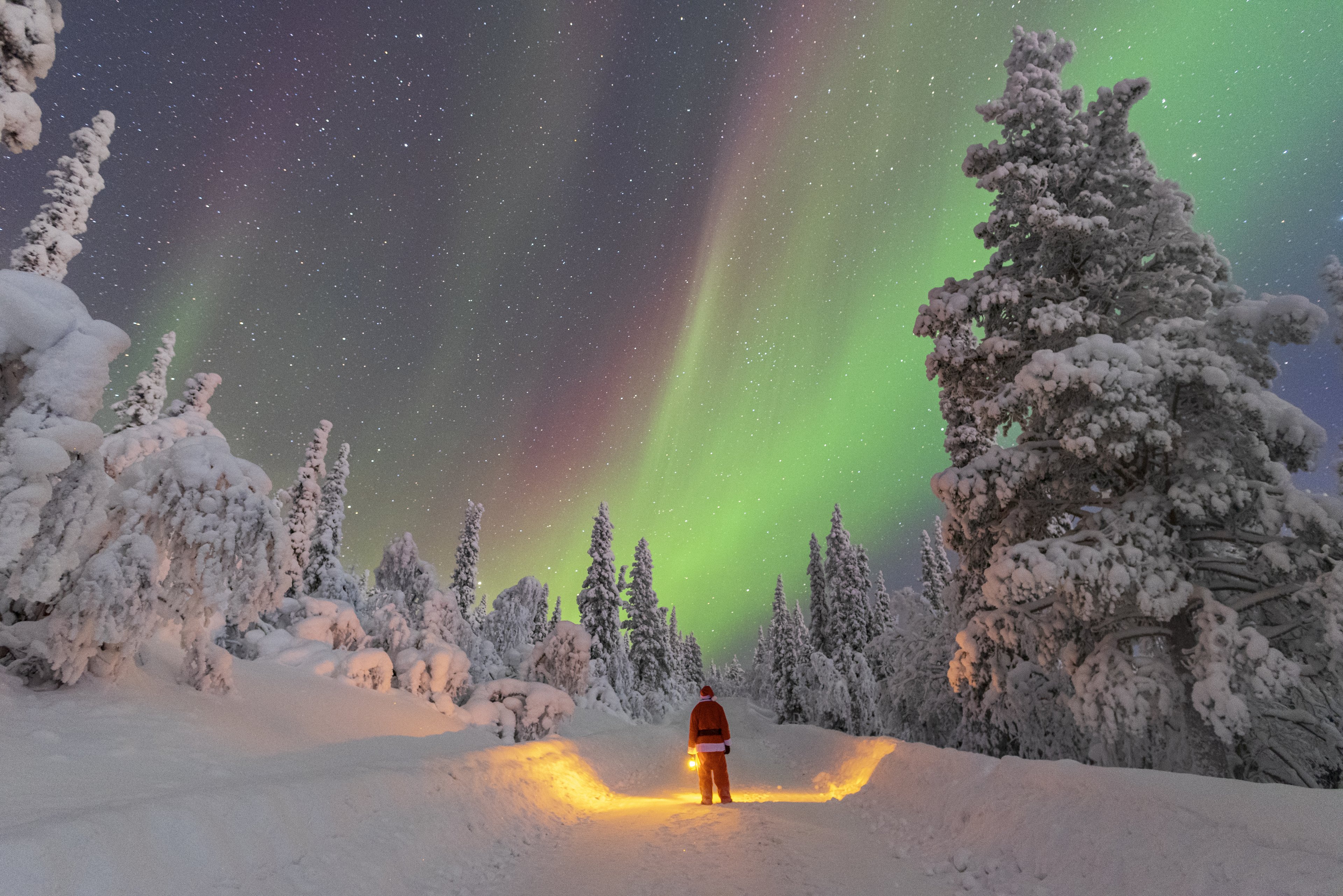 Santa watching the northern lights in Norway