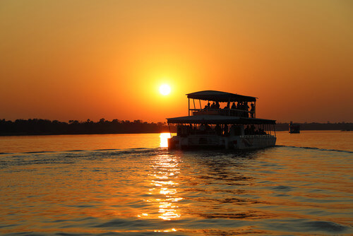 A sunset cruise on the Zambezi River.