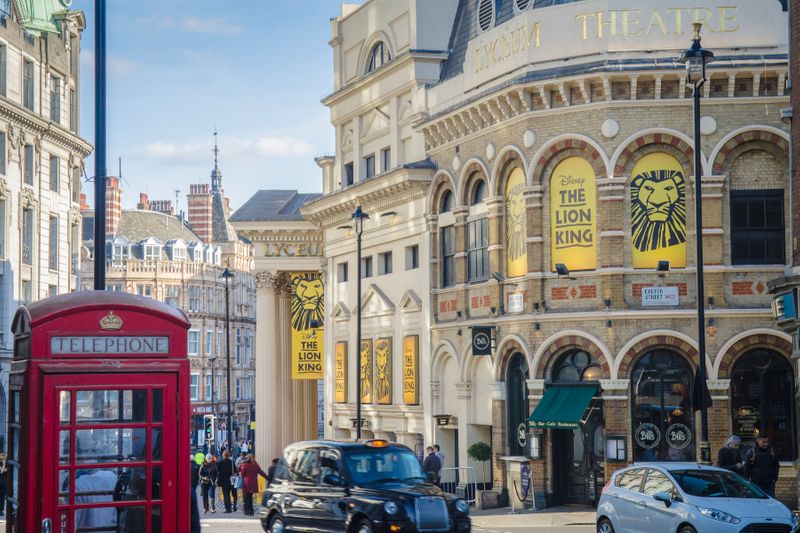 The Exterior of the Lyceum Theatre at the West End District near Covent Gardens.