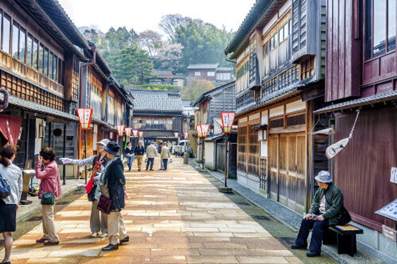 Higashi Chaya District is a charming place with wooden buildings and paved streets reminiscent of another era in Kanazawa, Japan.