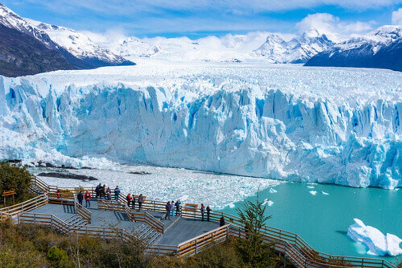 Tourists visiting the Perito Moreno Glacier in the Los Glaciares National Park in Patagonia, El Calafate.