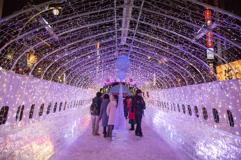 Lights on display in Susukino Park for the Sapporo Snow Festival.