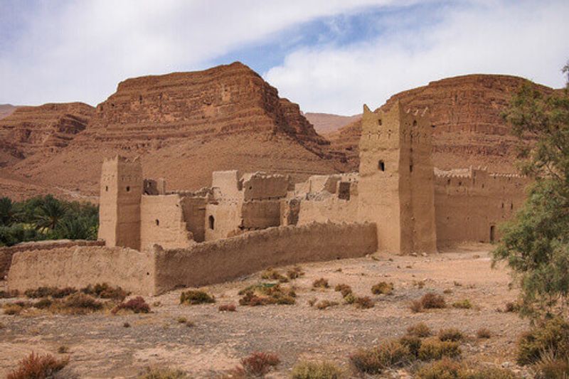 The exterior of the Maadid Ksar or Ksar Maadid in Erfoud, Morocco.