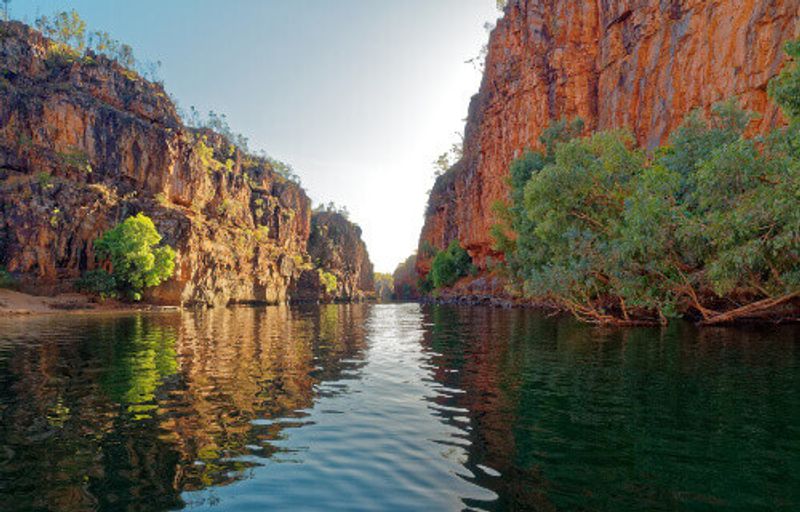 The cliffs and sceneries of the Katherine Gorge from the water.