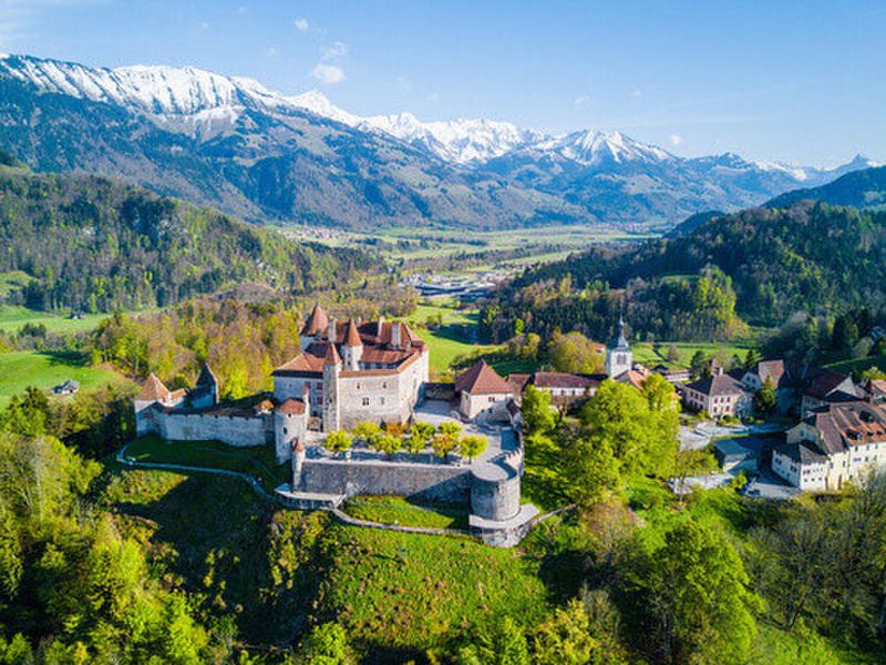 The Medieval Town of Gruyeres and Famous Castle of Gruyeres in Switzerland