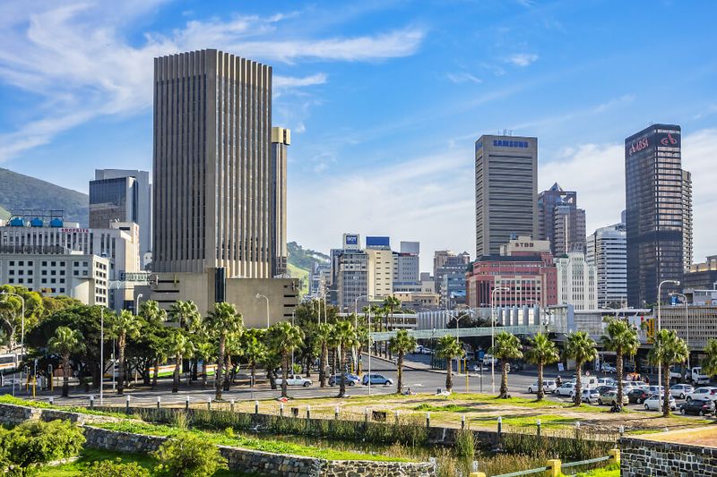 A view of Cape Town Grand Parade surrounded by the City Hall, Castle of Good Hope and Cape Town Railway Station.