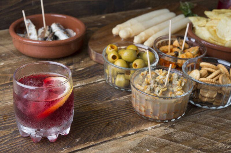 A typical Catalonian-Spanish lunch with a drink of vermouth.