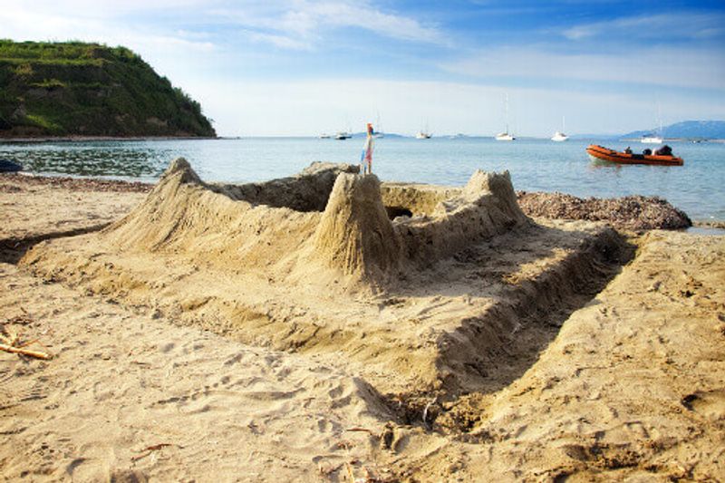 Sand castle built on the sandy beaches of the Island of Susak.