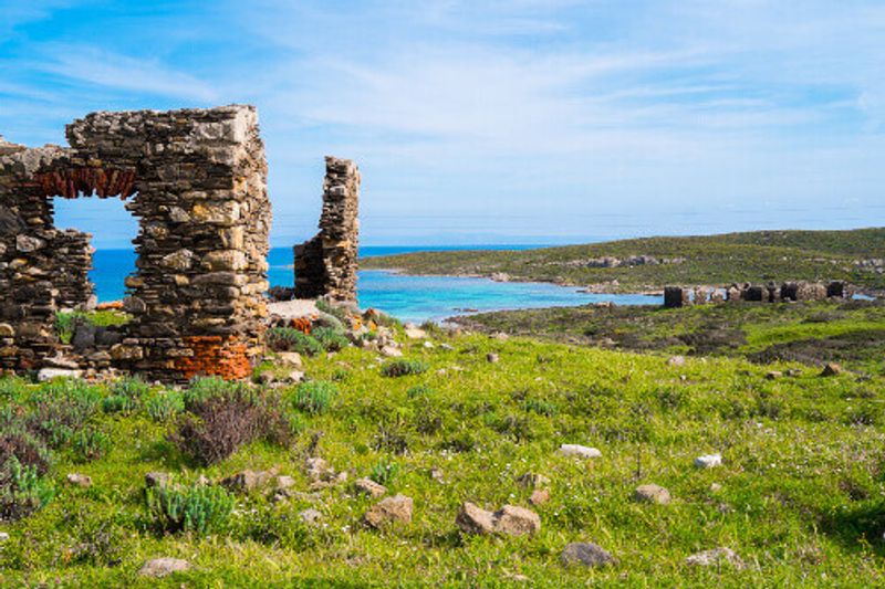 Landscape with an ancient cobbled stone fortresses in Asinara Island.