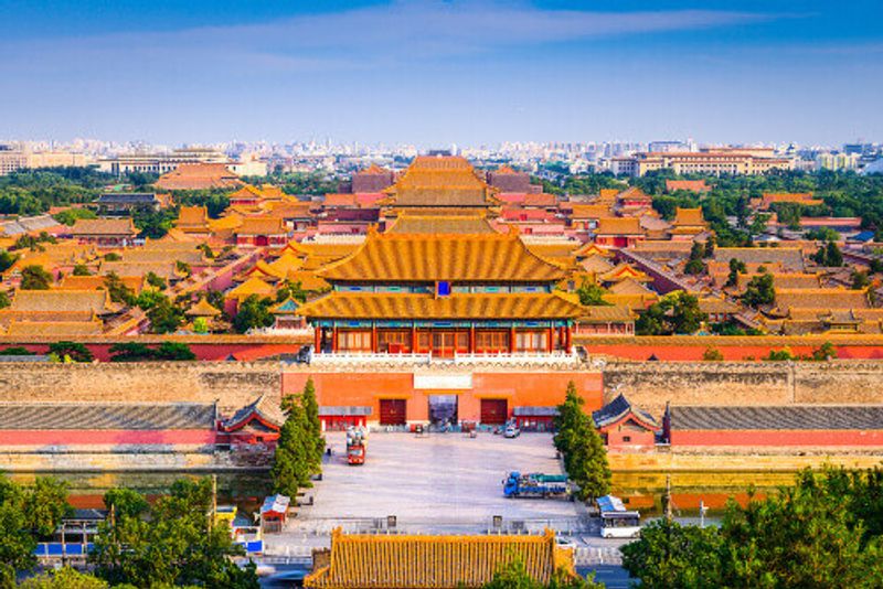Skyline and buildings around the Forbidden City are a popular tourist destination.