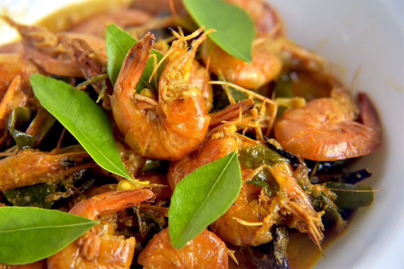 Spicy prawn curry with basil