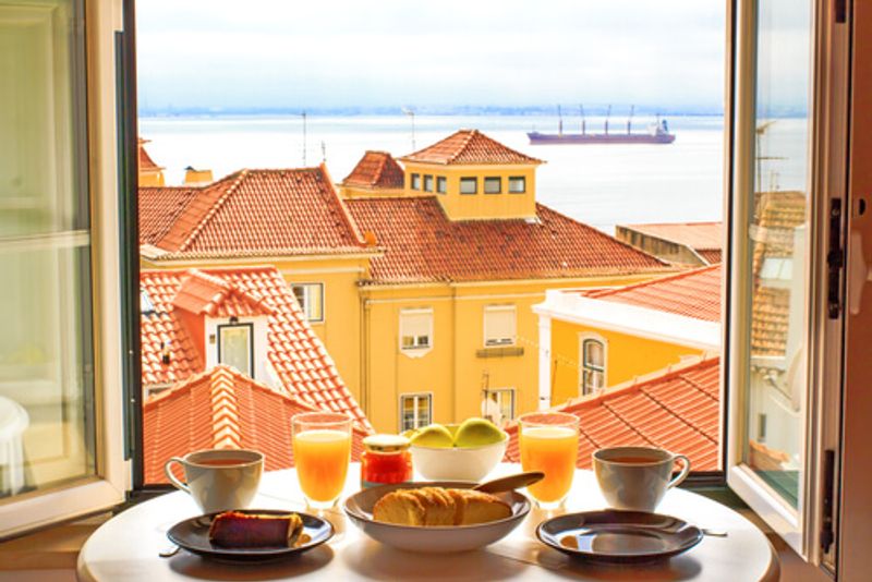 Breakfast with a relaxing view in Lisbon, Portugal.