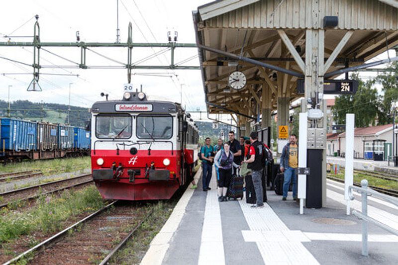 Tourists and locals on the platform at Ostersund Central Station.