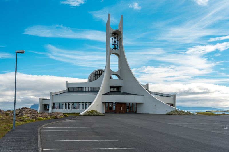 The holy Stykkisholmskirkja Church with its iconic architecture.