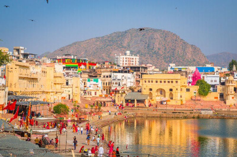 Indian people near the Holy Lake in Pushkar, Rajasthan.