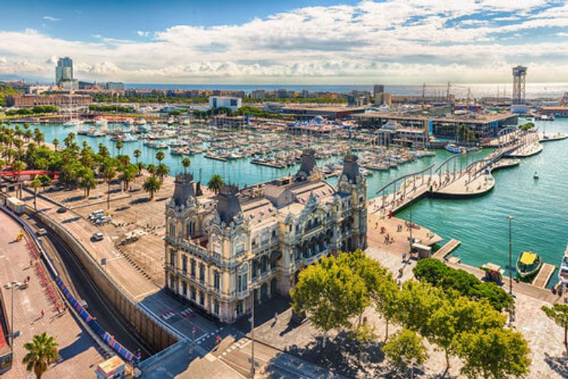 An aerial view of Port Vell, Barcelona.