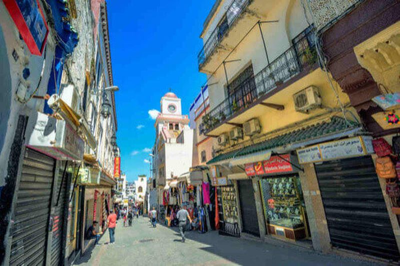 The popular shopping streets of Medina in Tangier, Morocco.