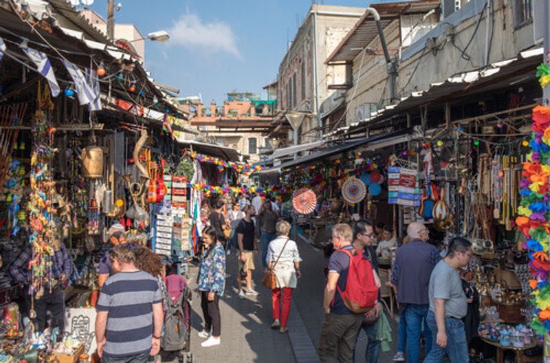 The bustling flea market or Shuk Hapishpishim in Jaffa, Israel.