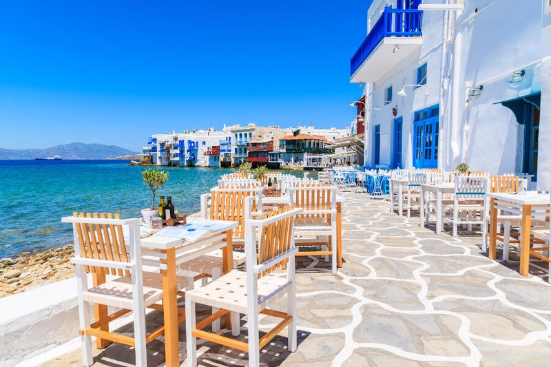 A Greek tavern in the town of Mykonos