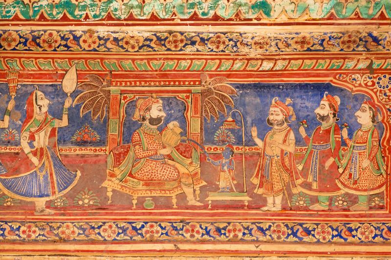 Fresco of the Maharaja in Rajasthan and his guests