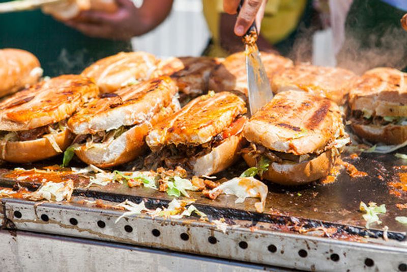 Tortas, a popular street food on display.