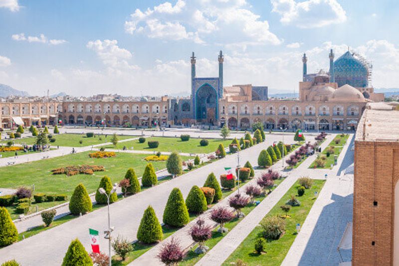 Imam Square overlooking Masjed e Shah in Esfahan, Iran.