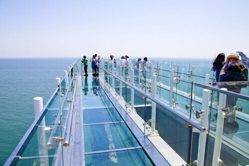 The Oryukdo Skywalk is a transparent skywalk that allows views of the Oryukdo Islands in Busan, South Korea.