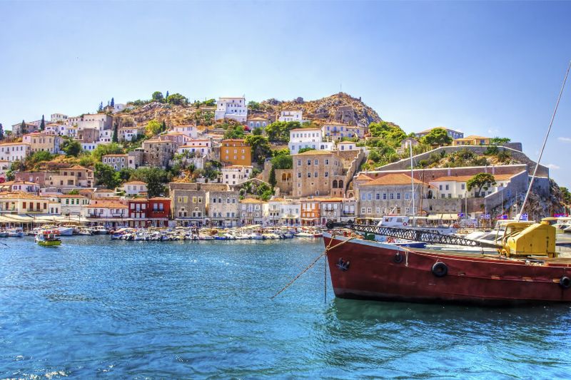 Fishing boats on the main port of Hydra